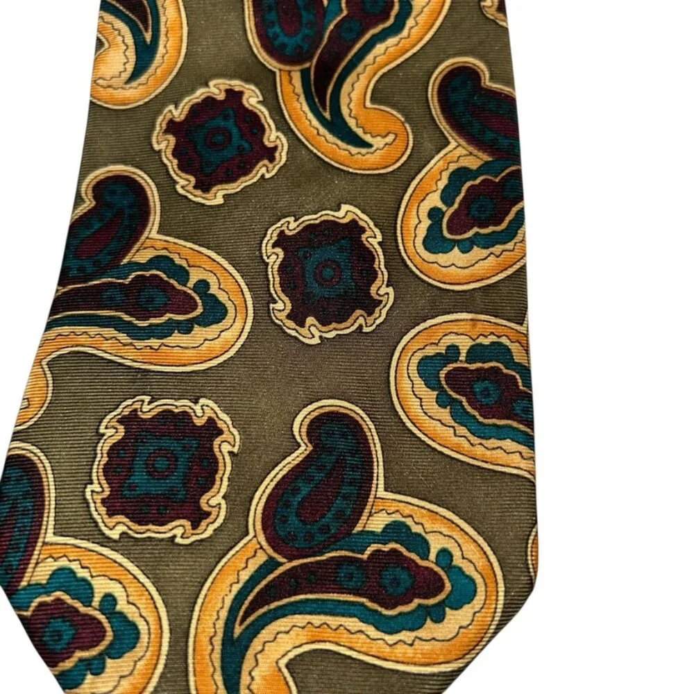 Liberty of London olive teal burgundy Paisley FALL 100% SILK tie USA